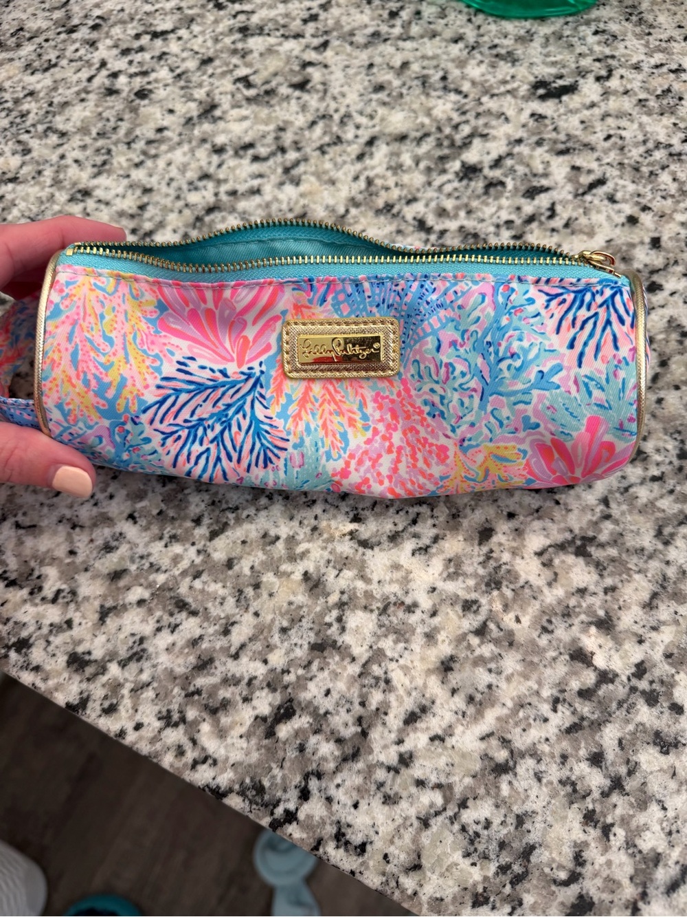 Lilly Pulitzer Coral Reef Print Cosmetic Pouch in Pink and Blue